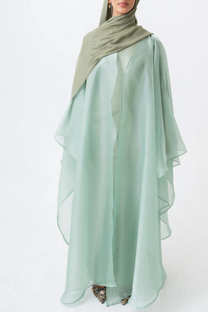 Pastoral Style Aesthetic Light Green Solid Color Women's Abaya Two-Piece Set