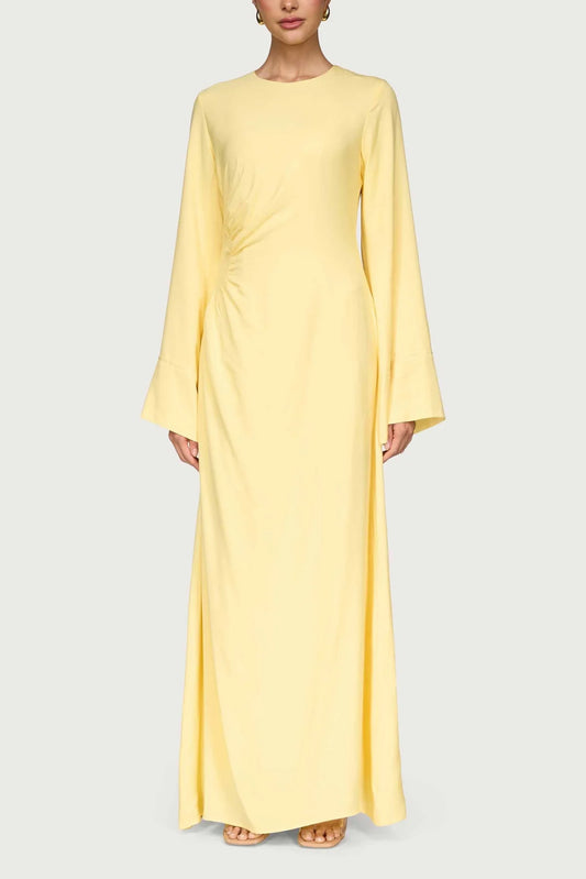 Asymmetric Pleated Floor-length Dress-Yellow