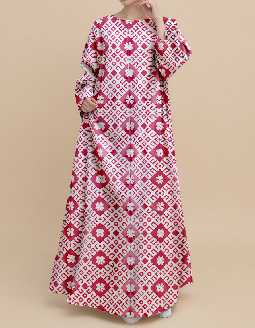 Plus Size Floral Nursing Kaftan in Ruby Grid