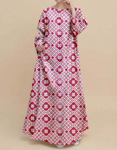 Plus Size Floral Nursing Kaftan in Ruby Grid