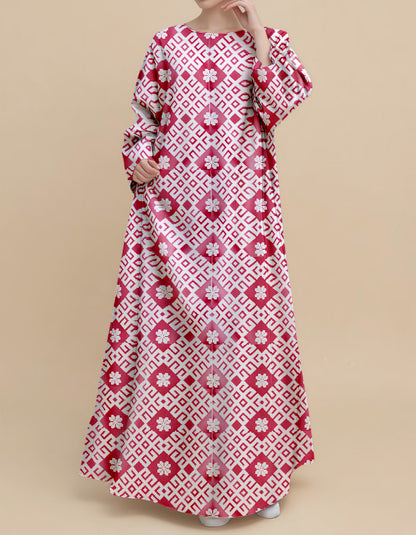 Plus Size Floral Nursing Kaftan in Ruby Grid