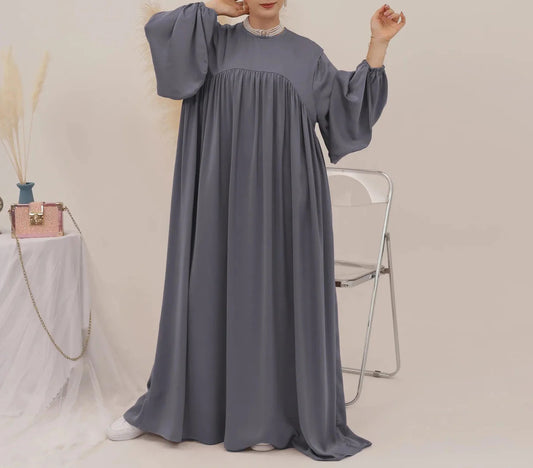 Eternal Blossom Satin Abaya Dress - Grayish Purple