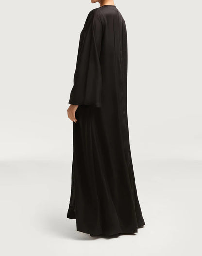 Sophia Heavy Satin Open Abaya Robe - Night Black