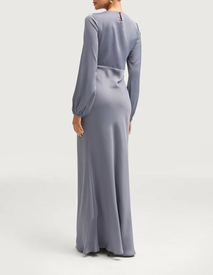 Sophia Heavy Satin Maxi Abaya Dress - Misty Blue