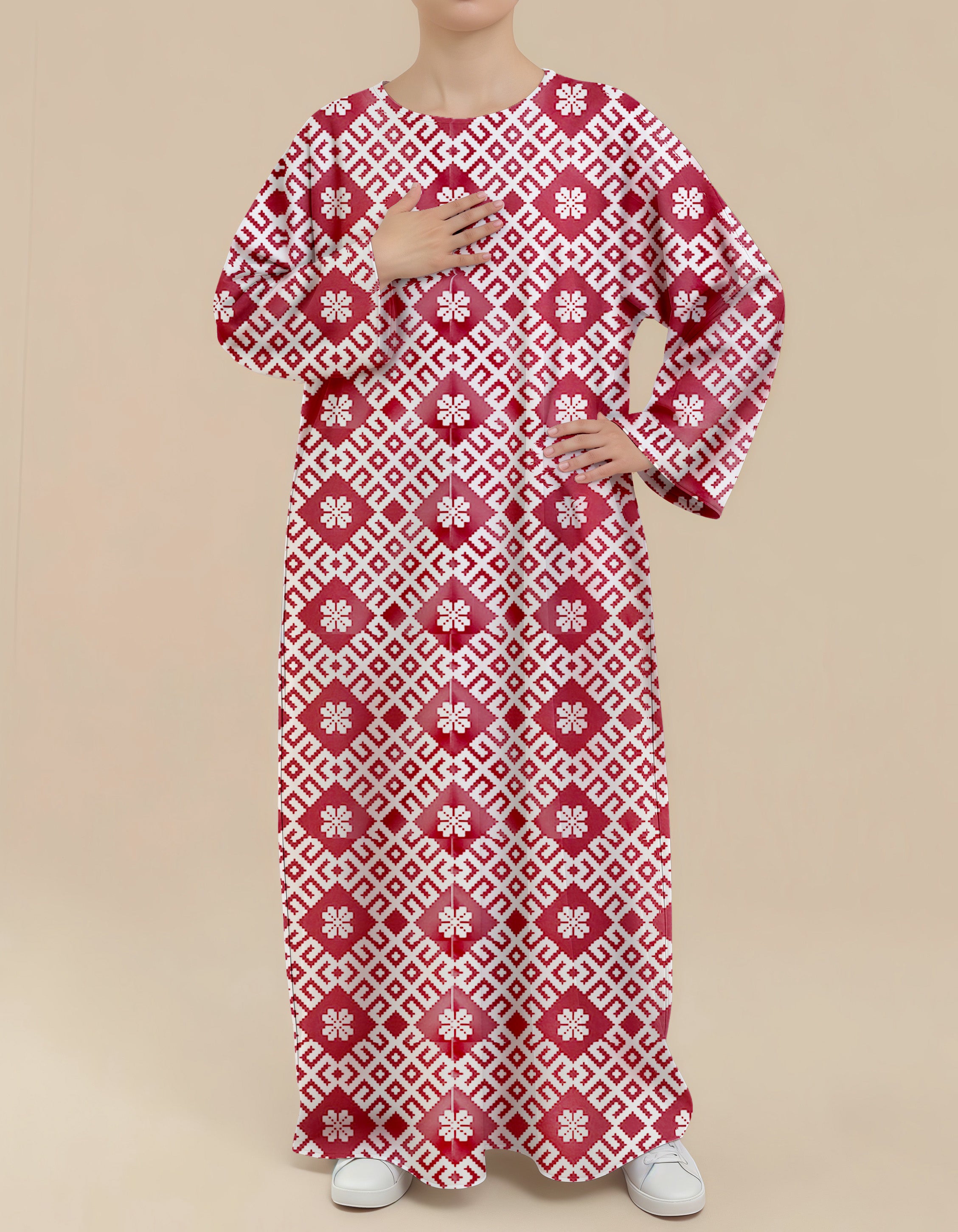 Plus Size Floral Nursing Kaftan in Ruby Grid