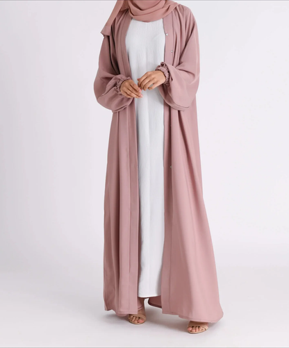 Classic Solid Open Abaya with Shrinking Cuffs