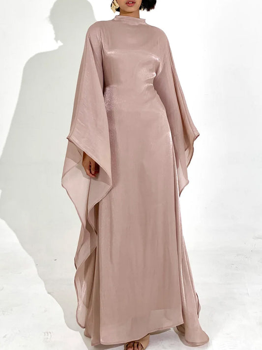 Elegant Satin-Textured High-Shine Abaya Maxi Dress for Women-Lotus Root Pink