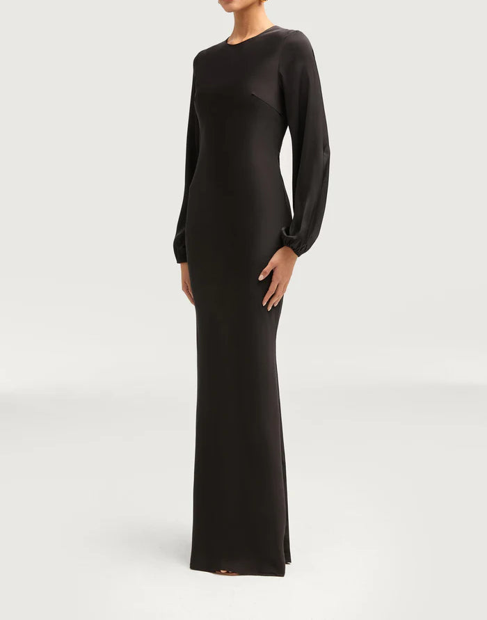 Sophia Heavy Satin Maxi Abaya Dress - Night Black