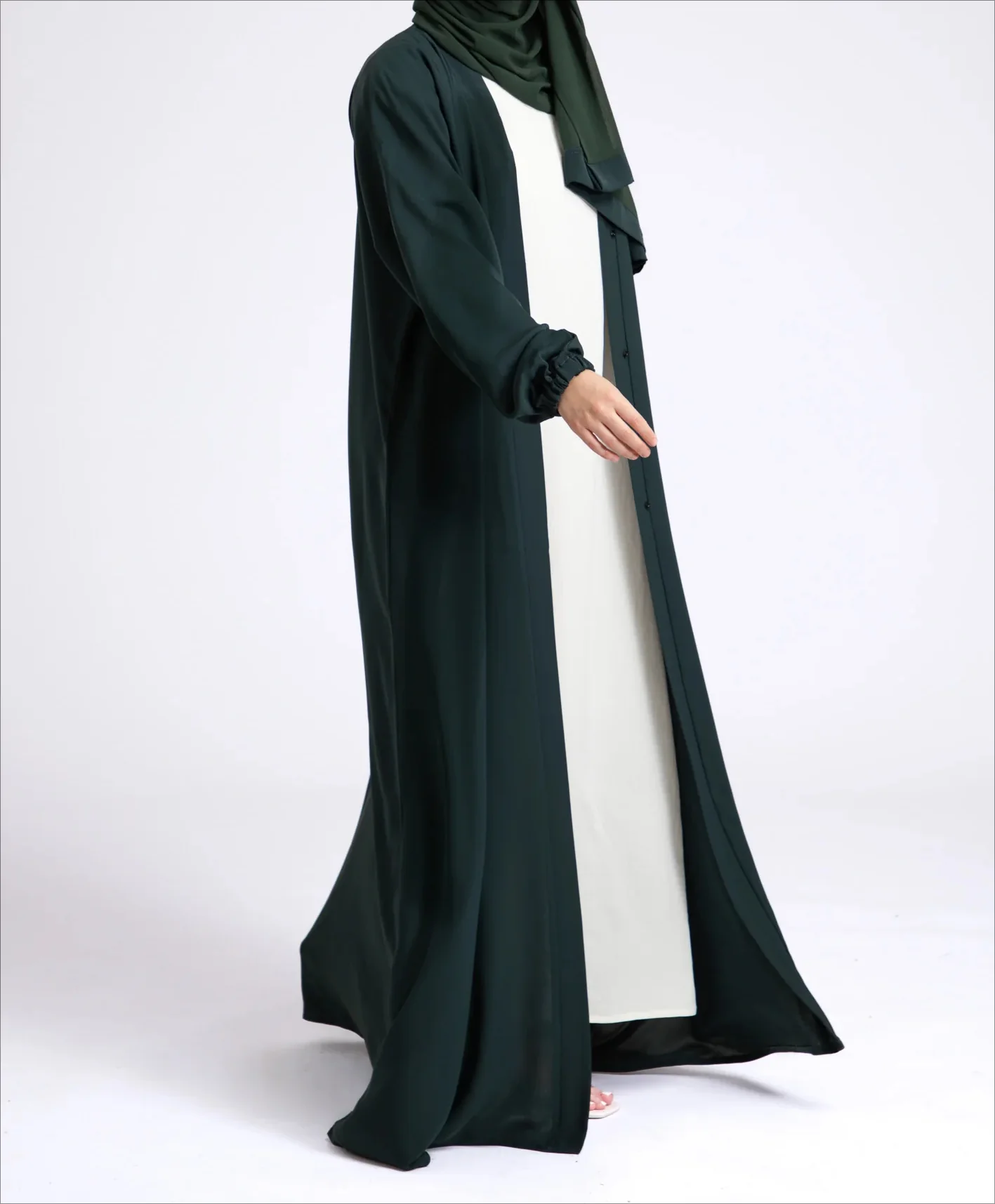 Classic Solid Open Abaya with Shrinking Cuffs