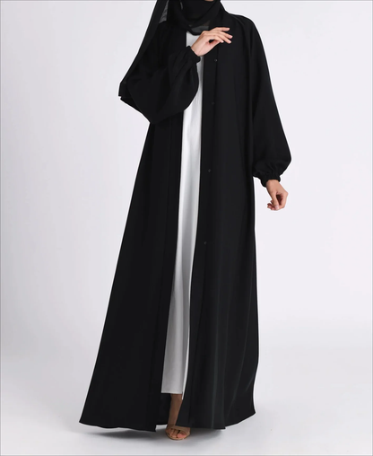 Classic Solid Open Abaya with Shrinking Cuffs