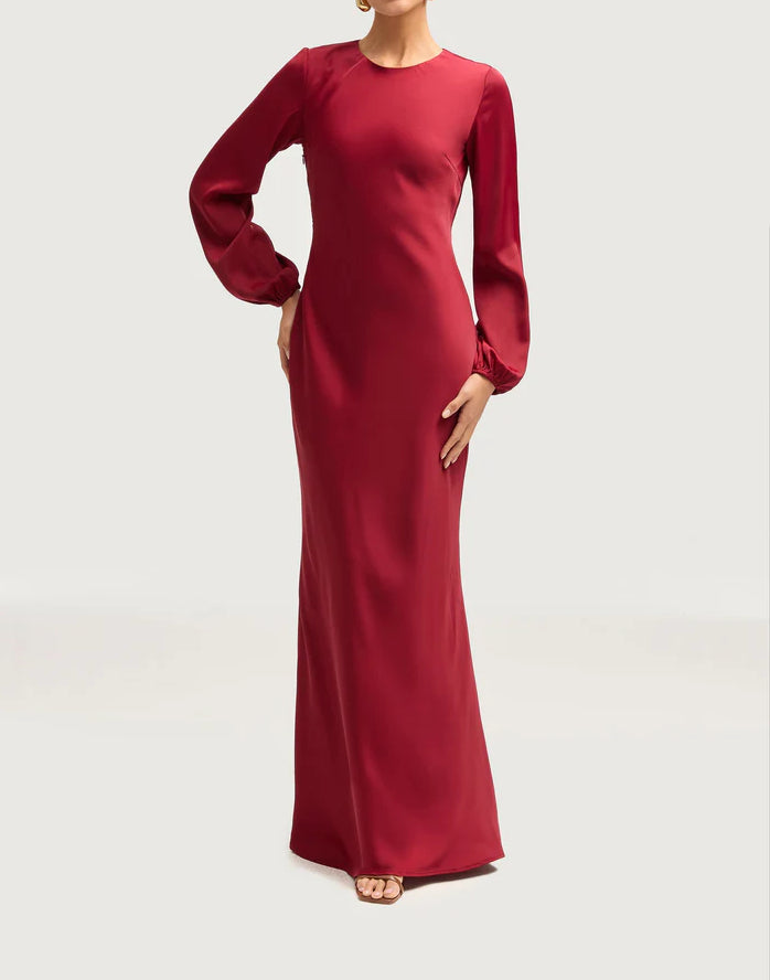 Sophia Heavy Satin Maxi Abaya Dress - Hot Red