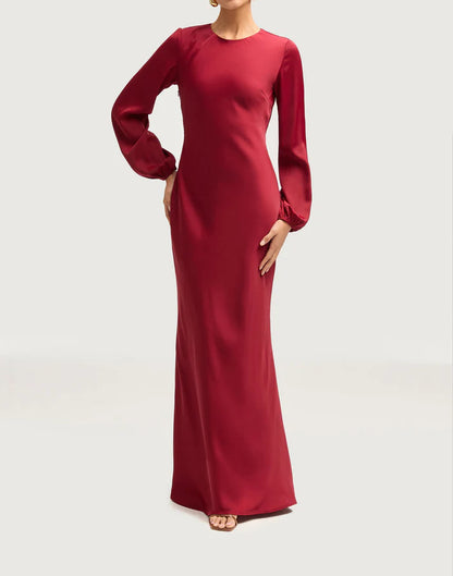 Sophia Heavy Satin Maxi Abaya Dress - Hot Red