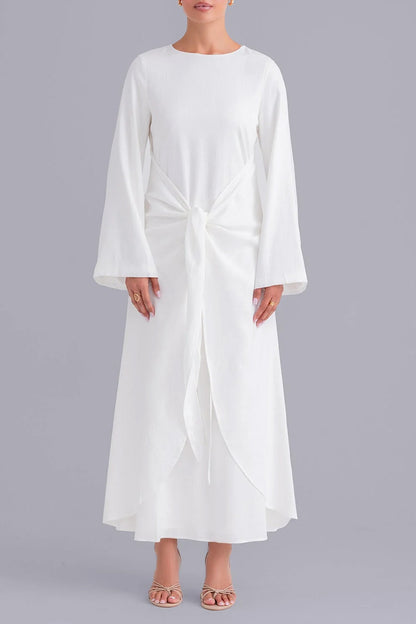 Elegant Pure White Front Cross Design Abaya Maxi Dress for Women