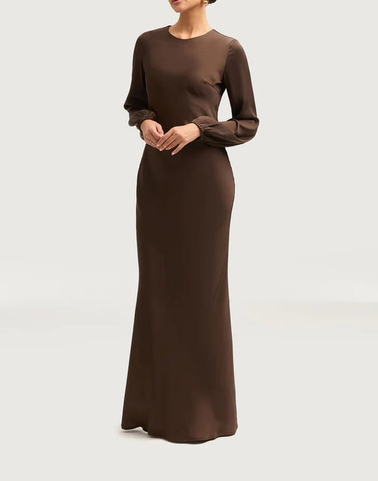 Sophia Heavy Satin Maxi Abaya Dress - Charming Coffee