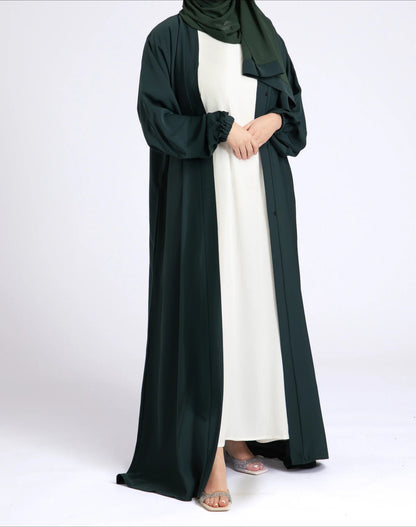 Classic Solid Open Abaya with Shrinking Cuffs - MossGreen