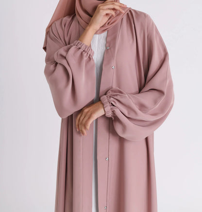 Classic Solid Open Abaya with Shrinking Cuffs - PalePink