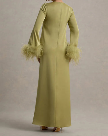 Feather Cuff A Line Maxi Abaya Dress