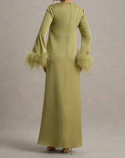 Feather Cuff A Line Maxi Abaya Dress