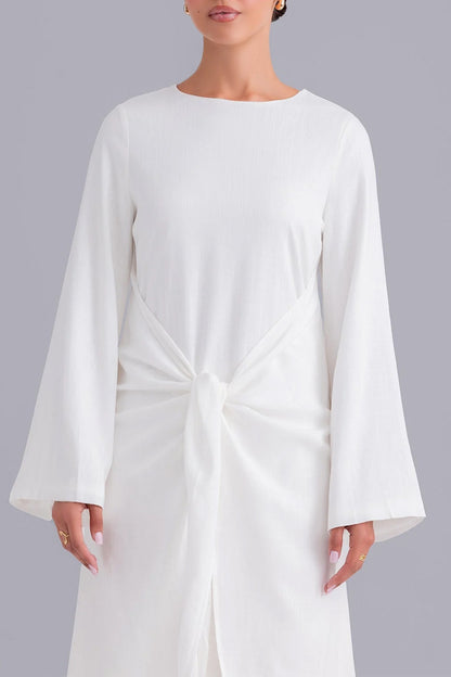 Elegant Pure White Front Cross Design Abaya Maxi Dress for Women