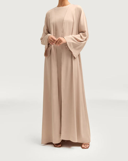 Sophia Heavy Satin Open Abaya Robe - Pale Gold