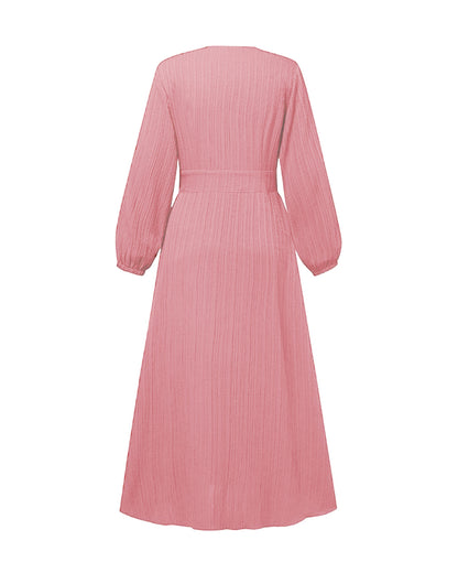 Women's Vintage Long-Sleeve Plain Modest Dress - Peach