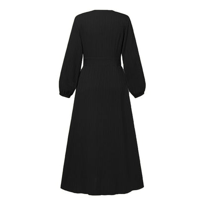 Women's Vintage Long-Sleeve Plain Modest Dress - Mulberries