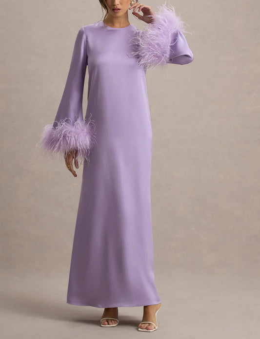 Feather Cuff A Line Maxi Abaya Dress