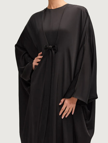 Mahina Tie Bow Satin Kaftan - Black