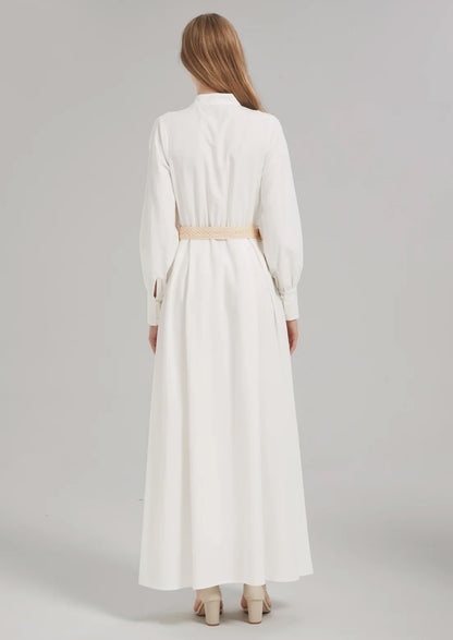 Stand Collar Front Half-Open Placket with Belt Abaya Maxi Dress