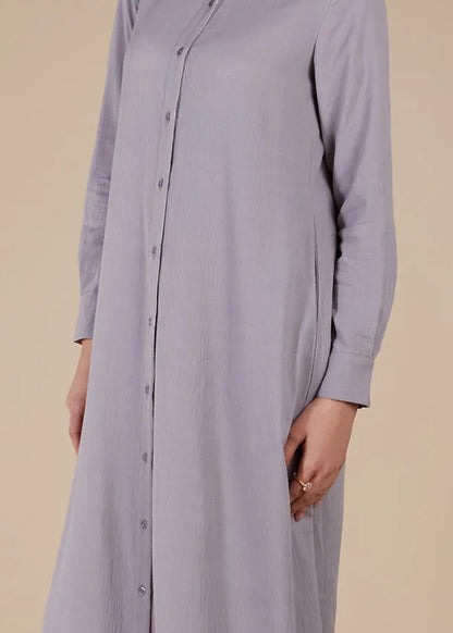 Small Stand Collar Front Full Button Placket Daily Casual Abaya Maxi Dress