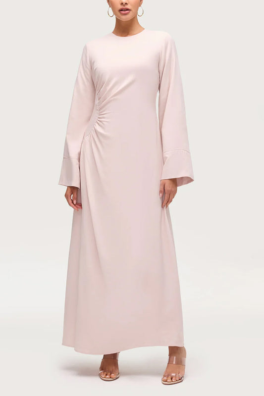Asymmetric Pleated Floor-length Dress- Soft Pink