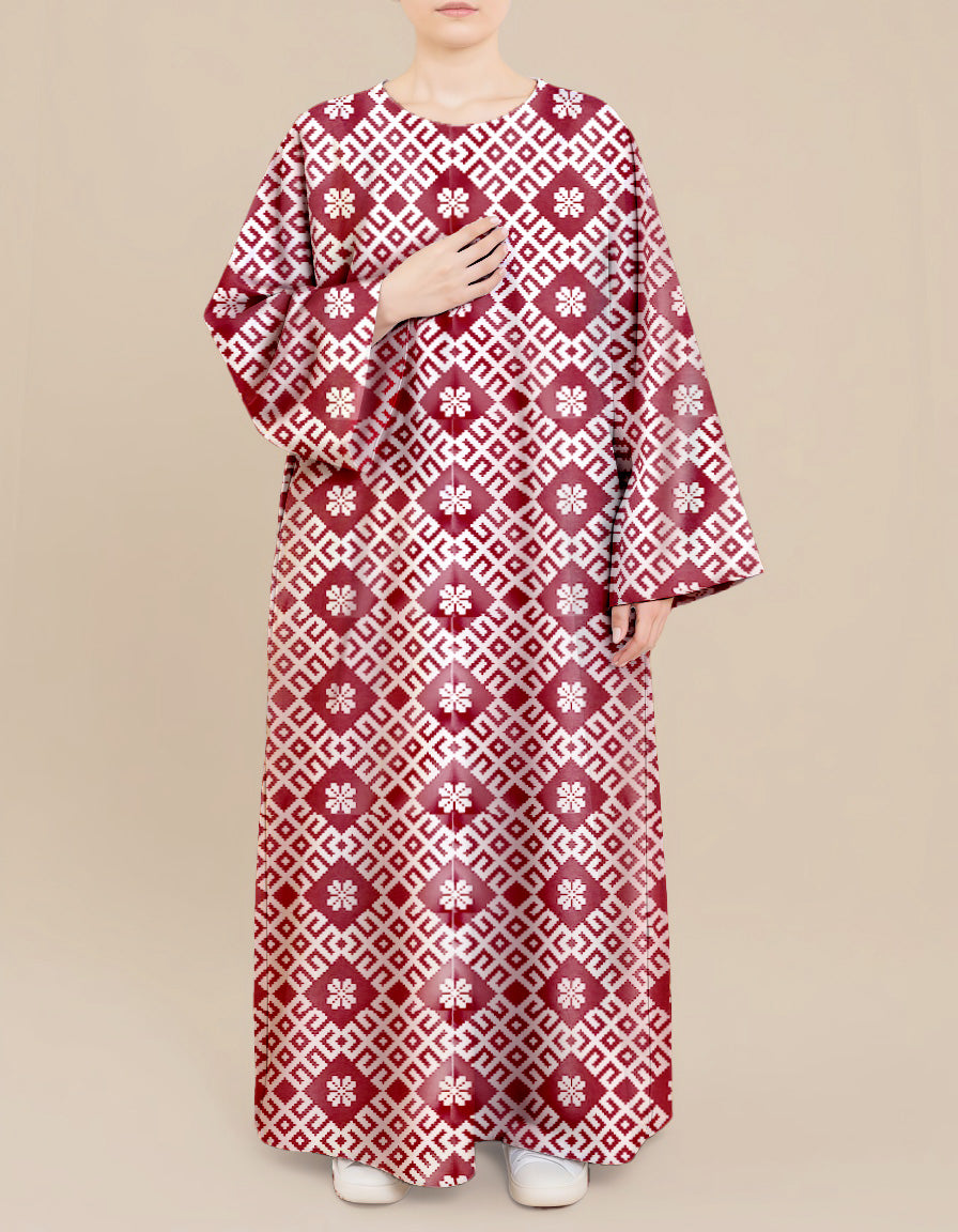 Plus Size Floral Nursing Kaftan in Ruby Grid
