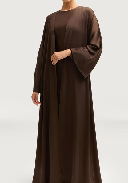 Sophia Heavy Satin Open Abaya Robe - Charming Coffee