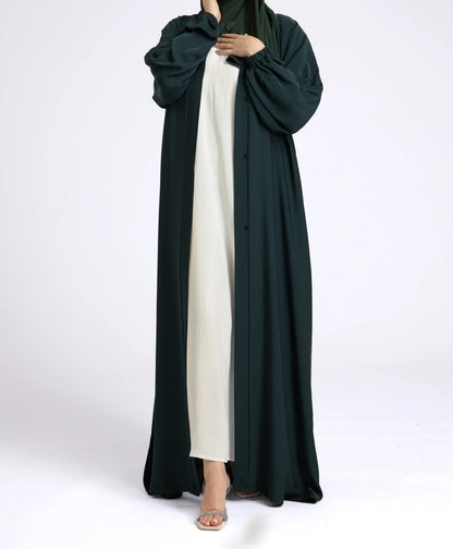 Classic Solid Open Abaya with Shrinking Cuffs - MossGreen