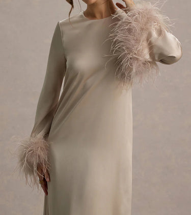 Feather Cuff A Line Maxi Abaya Dress