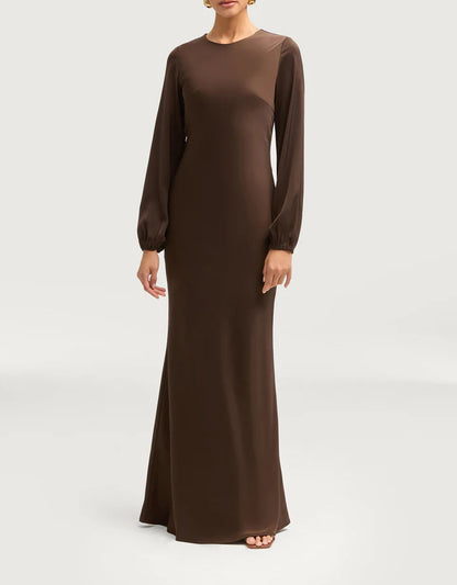 Sophia Heavy Satin Maxi Abaya Dress - Charming Coffee