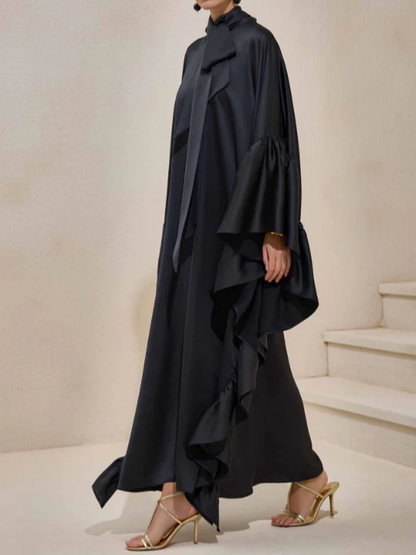 Tie Bow Big Ruffles Satin Kaftan