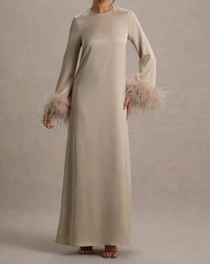 Feather Cuff A Line Maxi Abaya Dress