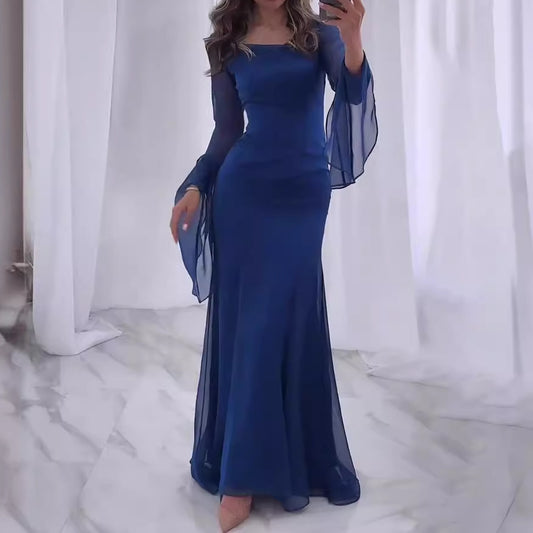 Chiffon Belled Ruffled SleevesMaxi Dress