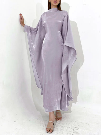Elegant Satin-Textured High-Shine Abaya Maxi Dress for Women-Purple