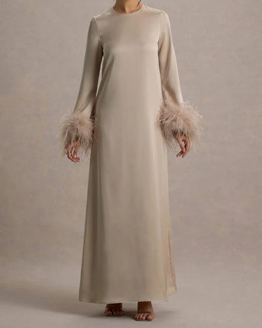 Feather Cuff A Line Maxi Abaya Dress
