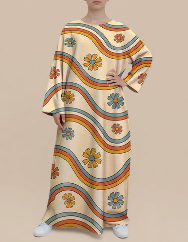 Plus Size Floral Nursing Kaftan in Colorful Waves