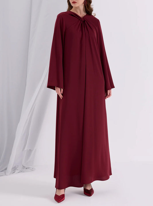 Green Ruffle Modest Muslim Maxi Abaya Dress-Dark Red