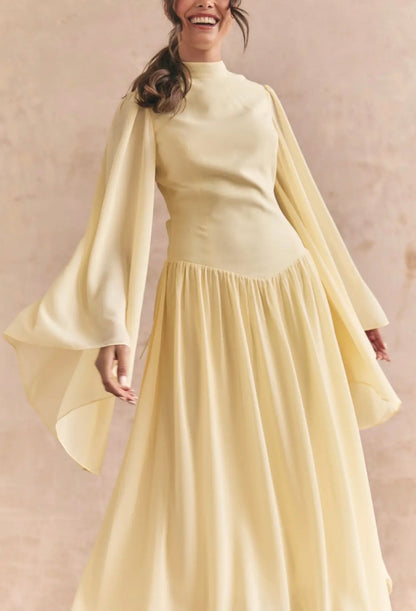 Ruffle Yellow Modest Muslim Maxi Abaya Dress
