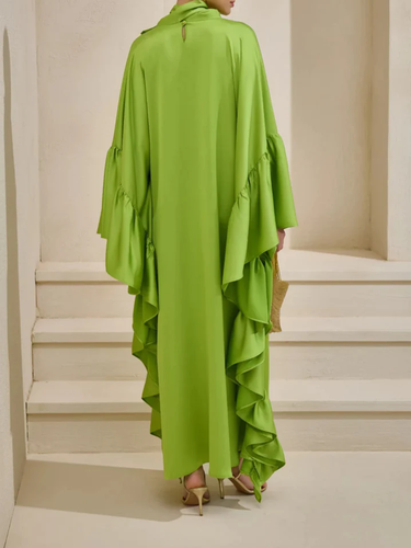 Tie Bow Big Ruffles Satin Kaftan