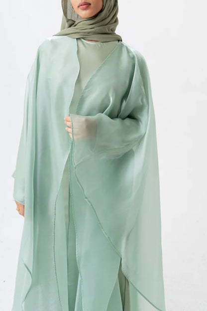 Pastoral Style Aesthetic Light Green Solid Color Women's Abaya Two-Piece Set