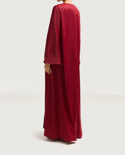 Sophia Heavy Satin Open Abaya Robe - Hot Red