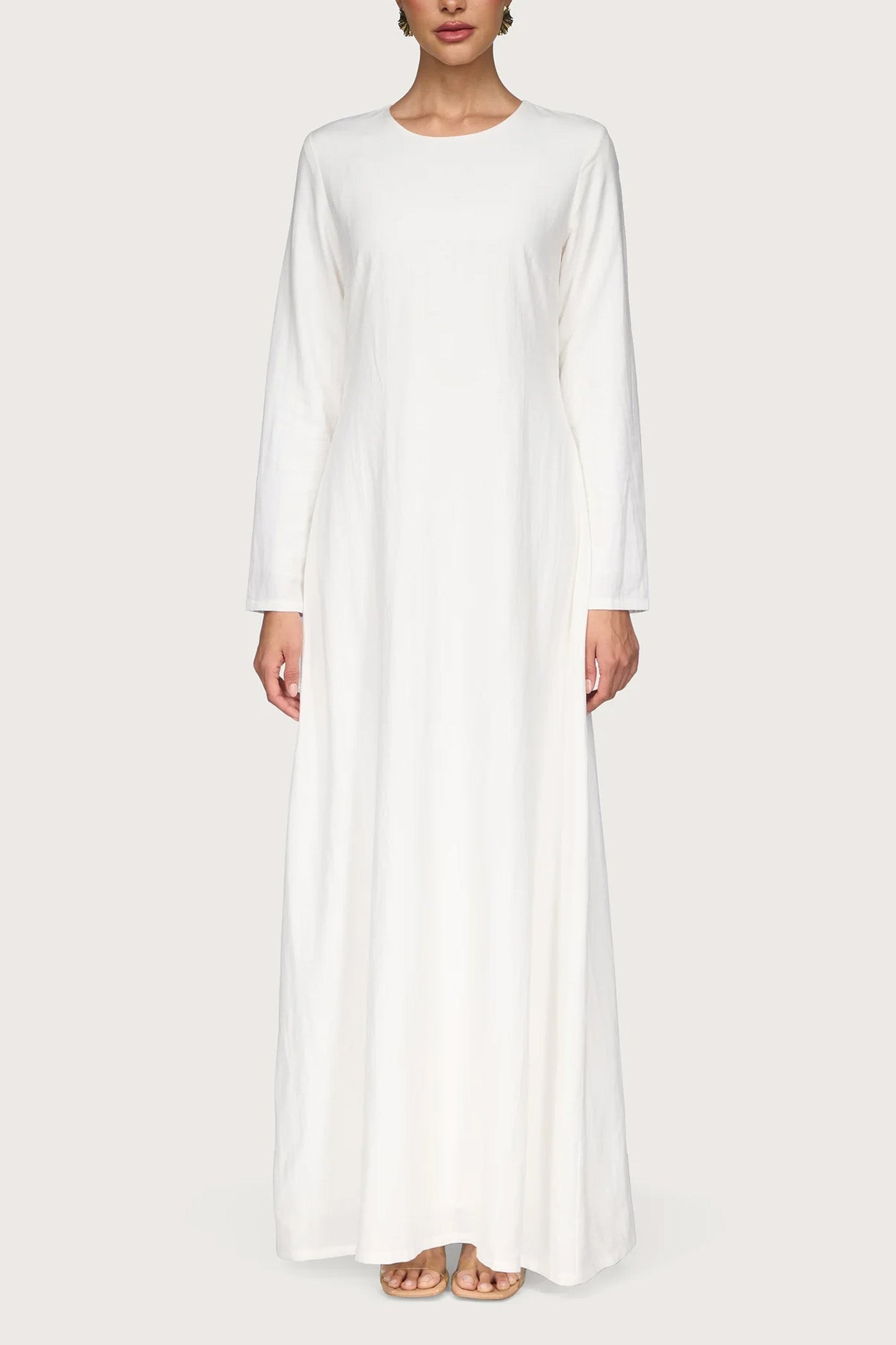 Linen Basic Maxi Dress - White