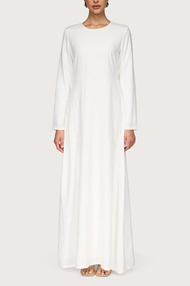 Linen Basic Maxi Dress - White