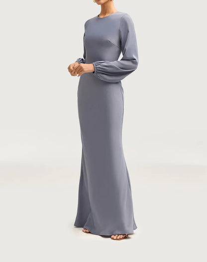 Sophia Heavy Satin Maxi Abaya Dress - Misty Blue